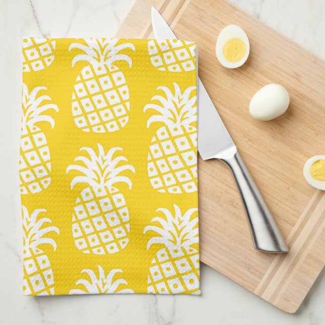 Ananas Muster Gelb & Weiß Geschirrtuch (Viertel Falte)