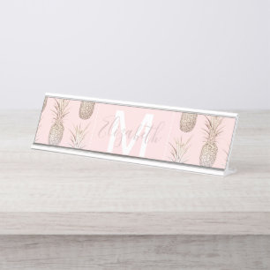 Ananas-Muster, goldgelb und rot Schreibtischnamensplakette