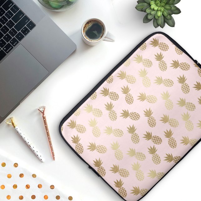 Ananas-Muster Laptopschutzhülle (Faux Gold & Pink Pineapple Pattern Laptop Sleeve)