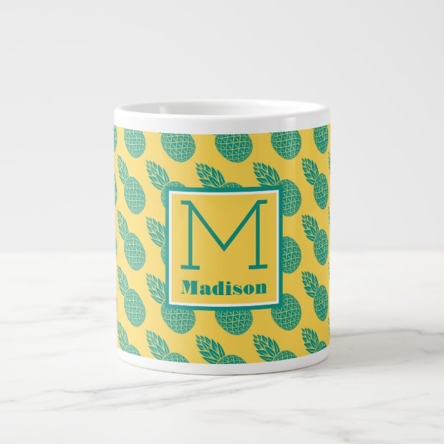 Ananas-Muster| Monogramm Jumbo-Tasse (Vorderseite)