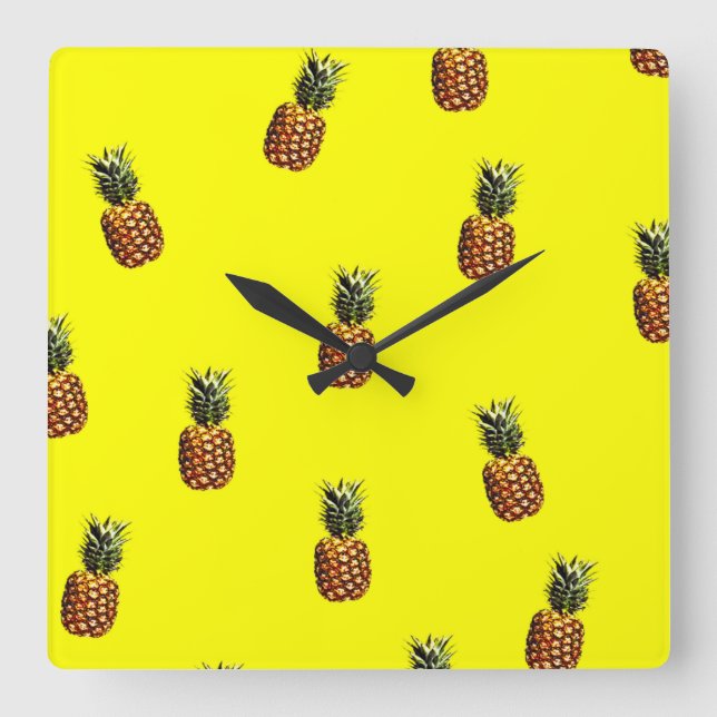 Ananas-Muster Quadratische Wanduhr (Vorderseite)