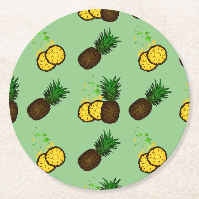 Ananas-Muster Runder Pappuntersetzer (Vorderseite)