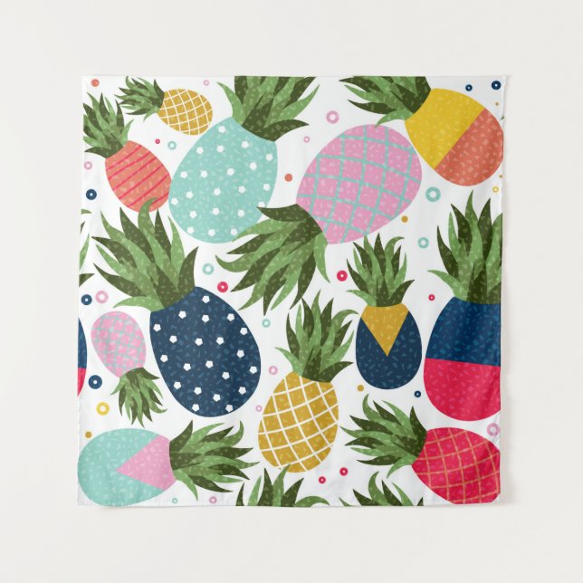 Ananas nahtlose Musterillustrierung, farbig Wandteppich (Vorderseite)