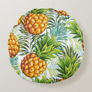Ananas. Nahtloses Muster. Vintages Blumenpatt Rundes Kissen