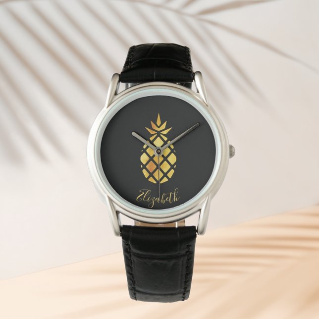 Ananas-Namensschild aus schwarzem Gold Armbanduhr (Von Creator hochgeladen)