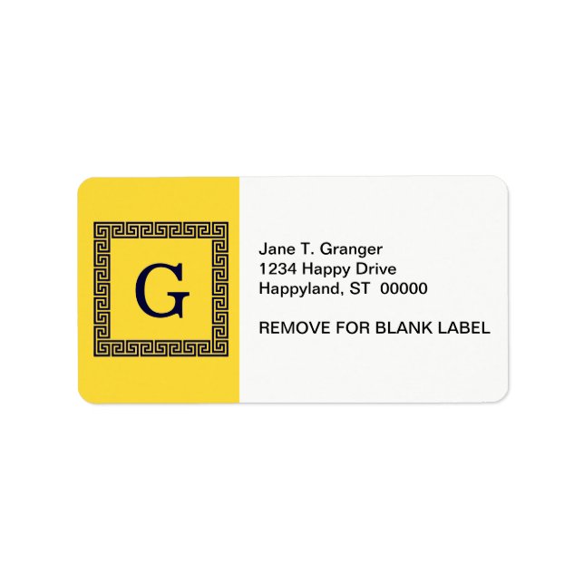 Ananas, Navy Blue Greece Key #1 Gerahmtes Monogram Adressaufkleber (Vorne)