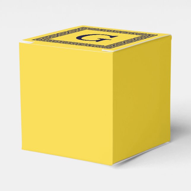 Ananas, Navy Blue Greece Key #1 Gerahmtes Monogram Geschenkschachtel (Vorderseite)