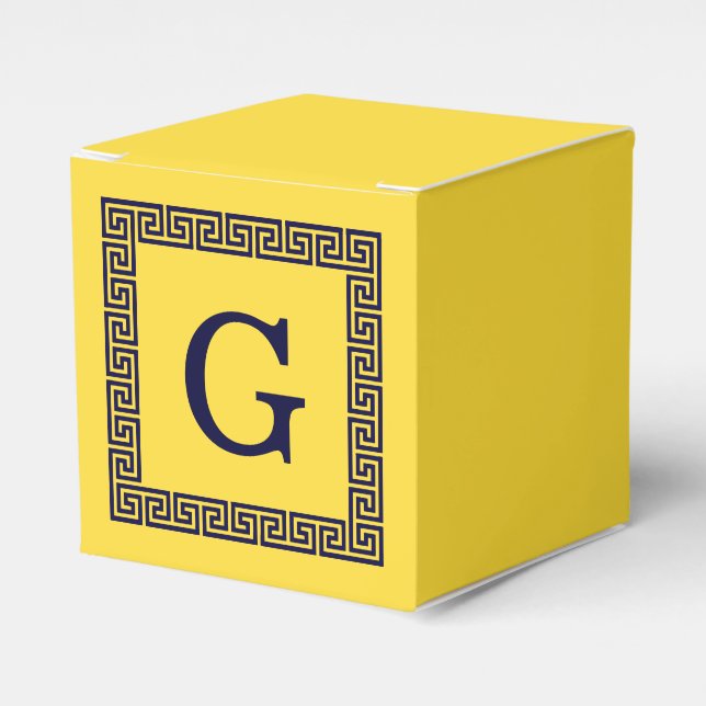 Ananas, Navy Blue Greece Key #1 Gerahmtes Monogram Geschenkschachtel (Vorderseite)