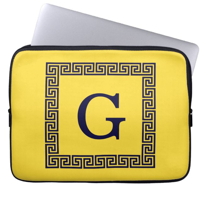 Ananas, Navy Blue Greece Key #1 Gerahmtes Monogram Laptopschutzhülle (Vorderseite)