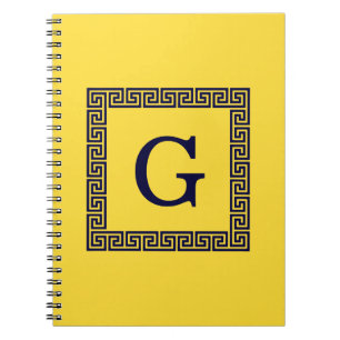 Ananas, Navy Blue Greece Key #1 Gerahmtes Monogram Notizblock