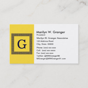 Ananas, Navy Blue Greece Key #1 Gerahmtes Monogram Visitenkarte