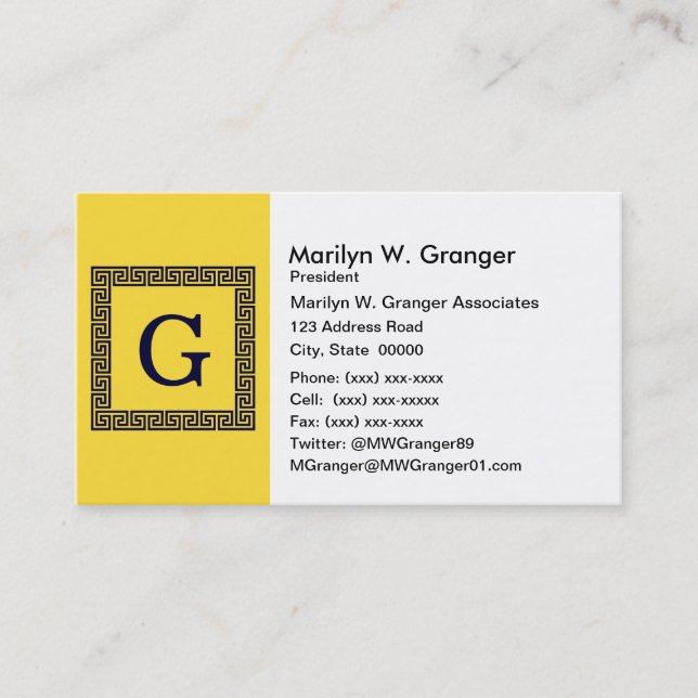 Ananas, Navy Blue Greece Key #1 Gerahmtes Monogram Visitenkarte (Vorderseite)