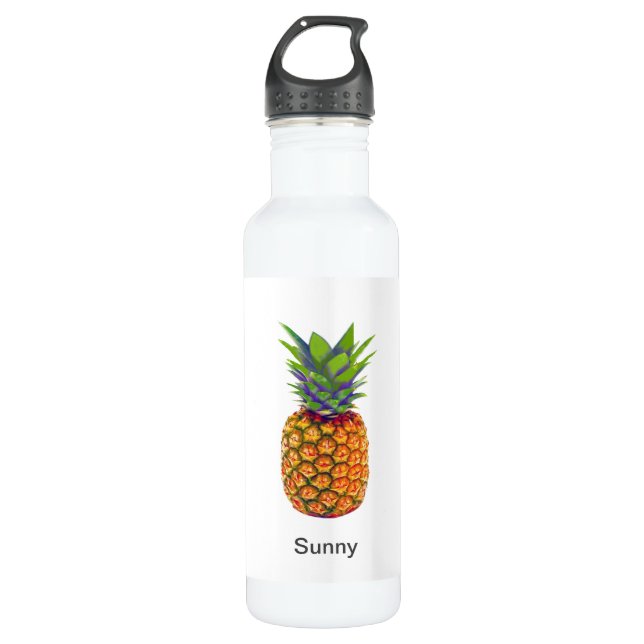 Ananas Obst auf Weiß Edelstahlflasche (Vorderseite)
