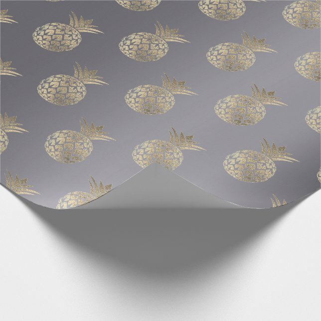 Ananas Obst Imitate Gold Tropic Summer Gray Geschenkpapier (Ecke)
