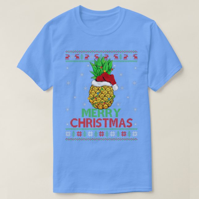 Ananas Obst Xmas Lichter Ugly Ananas Merry C T-Shirt (Design vorne)