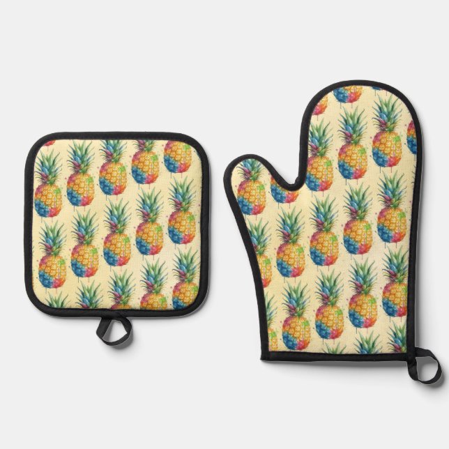Ananas Ofenhandschuh & Topflappen-Set (Vorderseite)