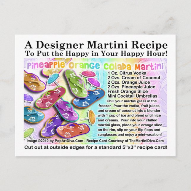 Ananas Orange Colada Tropisches Martini Rezept Postkarte (Vorderseite)