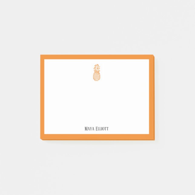 Ananas, orange, weiß, mit Name Post-it Klebezettel (Vorderseite)