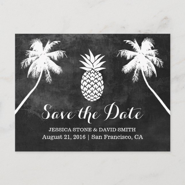 Ananas Palme Tree Tropical Chalk Save the Date Ankündigungspostkarte (Vorderseite)