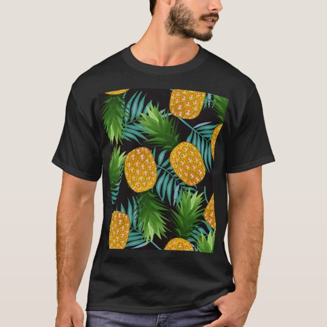 Ananas-Palmen-Schwarzes Band T-Shirt (Vorderseite)