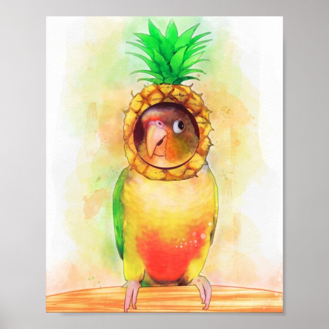 Ananas-Papagei mit Ananas-Hut Poster (Vorne)