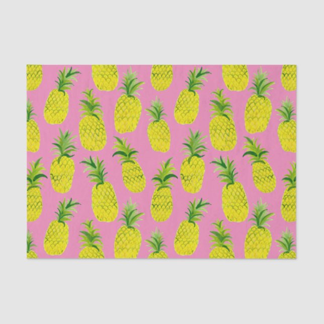 Ananas-Party Aquarellfarben Rosa Grünes Geschenk Seidenpapier (Vorderseite)