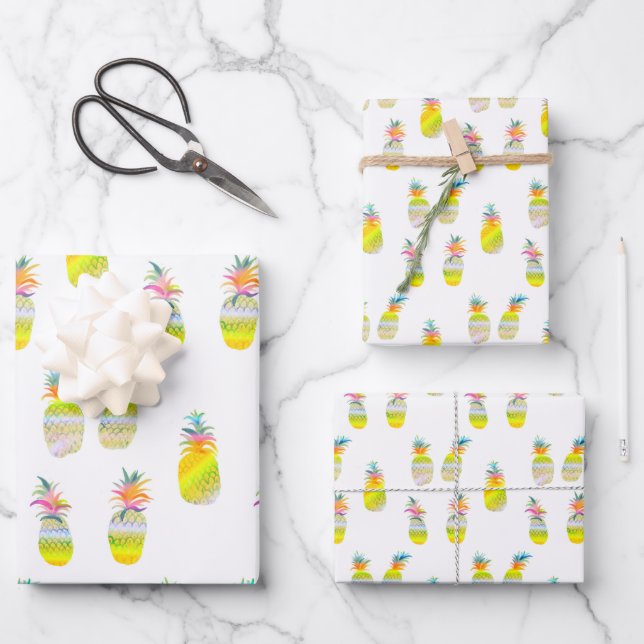 Ananas-Party Regenbogen Wasserfarbe Tropisches Ges Geschenkpapier Set (Vorderseite)