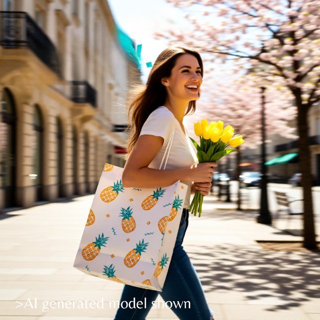 Ananas pastellorange mittlere geschenktüte (Playful Pineapple Pattern – Tropical Summer Medium Gift Bag)