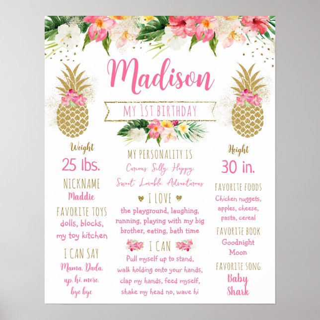 Ananas Pink Gold Erstgeburt Meilenstein Poster (Vorne)
