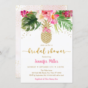 Ananas Pink Gold Floral Tropisches Brautparty Einladung