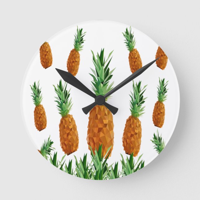 Ananas-Polygonmuster Runde Wanduhr (Vorderseite)