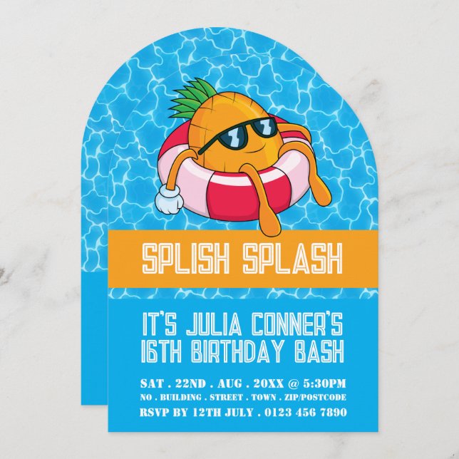 Ananas Pool Float, Pool Party Geburtstag Einladung (Vorne/Hinten)