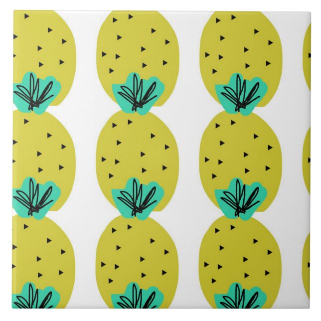 Ananas Pop Doodle Kunst Fliese (Vorderseite)