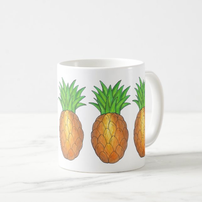 Ananas Print Tropical Hawaiian Island Fruit Kaffeetasse (VorderseiteRechts)