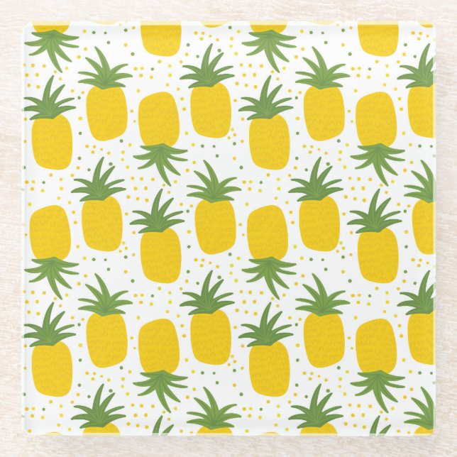 Ananas-Punkte: Sommerfruchtdesign Glasuntersetzer (Vorderseite)