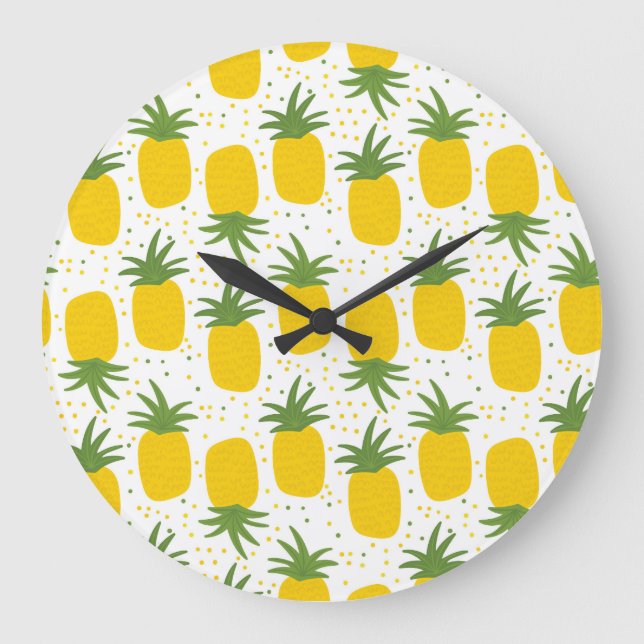 Ananas-Punkte: Sommerfruchtdesign Große Wanduhr (Vorderseite)
