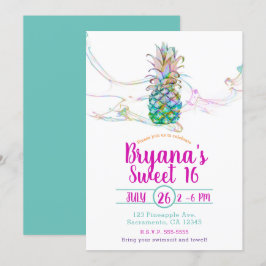 Ananas Rainbow Color Splash Sweet 16 Party Einladung