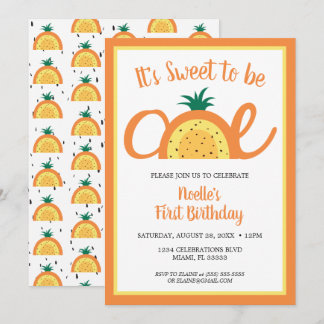 Ananas Rainbow, Sweet to be One, 1st Birthday Einladung