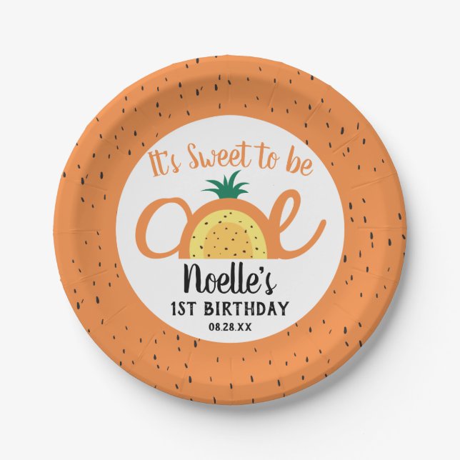 Ananas Rainbow, Sweet to be One, 1st Birthday Pappteller (Vorderseite)