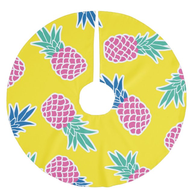 Ananas-Rausch: Heller Cartoon Vintag. Polyester Weihnachtsbaumdecke (Vorderseite)