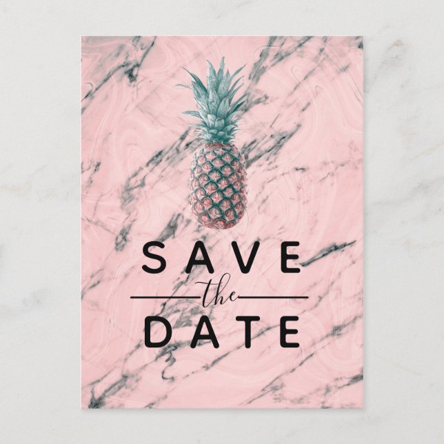 Ananas rosa Marmor Swirl Modern Save the Date Ankündigungspostkarte (Vorderseite)