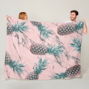 Ananas & Rosa Marmor Swirl Moderne Tropische Elega Fleecedecke