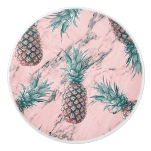 Ananas & Rosa Marmor Swirl Moderne Tropische Elega Keramikknauf