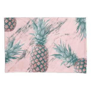 Ananas & Rosa Marmor Swirl Moderne Tropische Elega Kissenbezug