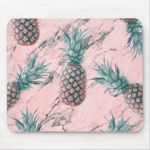 Ananas & Rosa Marmor Swirl Moderne Tropische Elega Mousepad