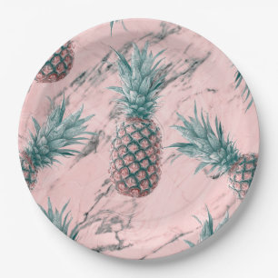 Ananas Rosa Marmor Wirbel Moderne Party Pappteller