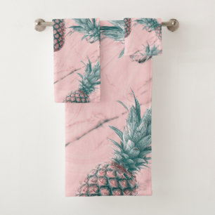 Ananas & Rosa Marmor Wirbel Modernes Tropisches Ch Badhandtuch Set