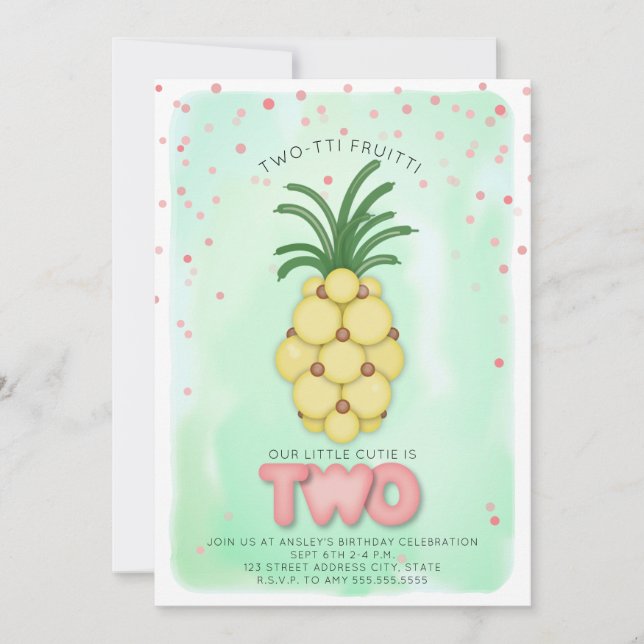 Ananas Rosa Twotti Fruitti Geburtstag Einladung (Vorderseite)