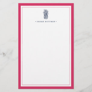 Ananas   Rosa und Navy Personalisiert Briefpapier