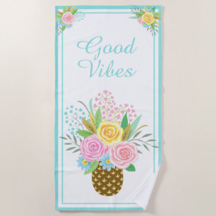 Ananas Rose Bouquet Good Vibes Pink Türkis Strandtuch